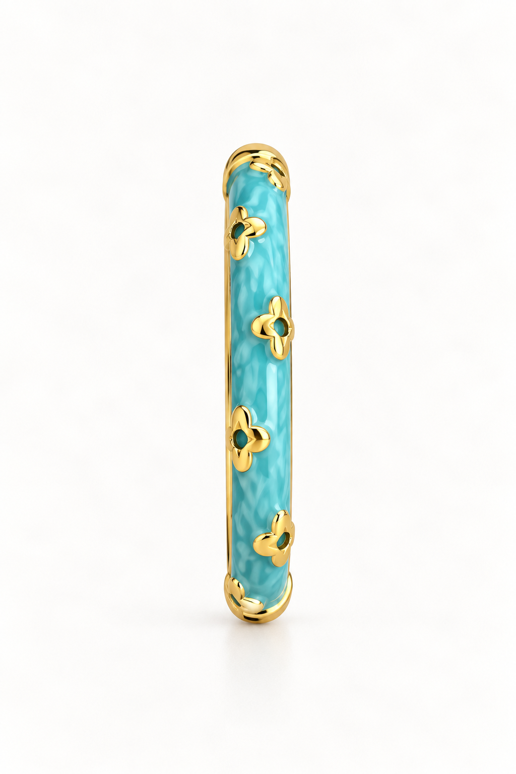 Side view of marbled blue ring with small gold-tone floral details