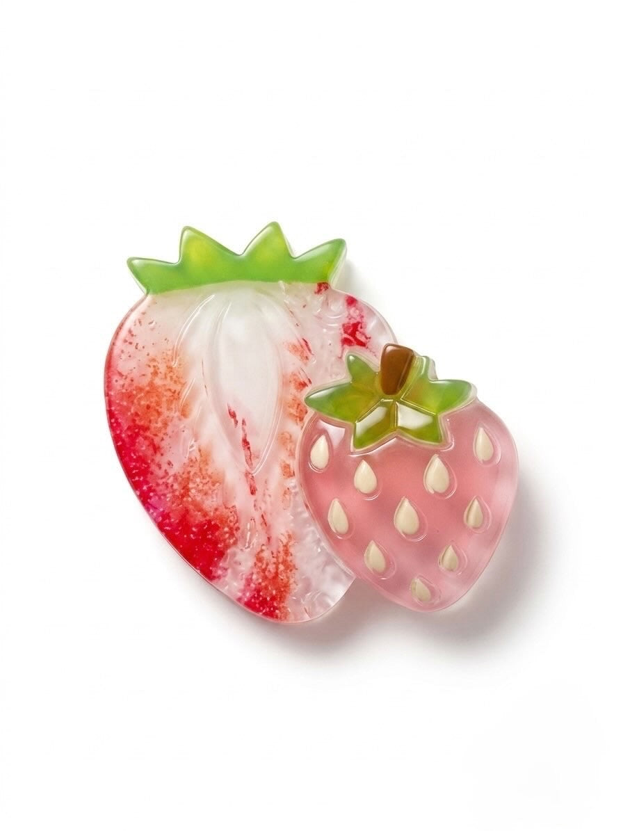 Strawberry acrylic hair clip set - large and small
