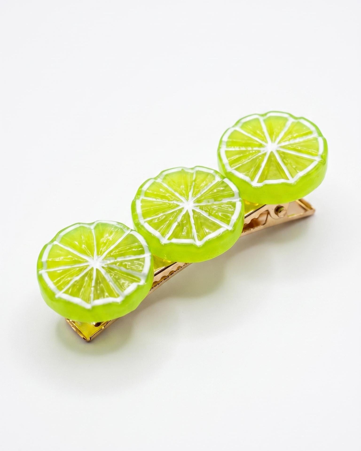 Triple Lime Hair Clip - three lime slices on a gold clip